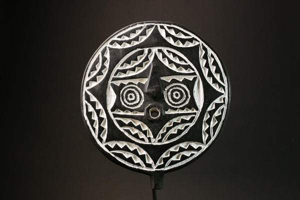 African Bobo Bwa Sun Mask Unique Black and White Tribal Wall Hanging Decor Handcrafted Art Piece for Home Decor Cultural Accent-G3145