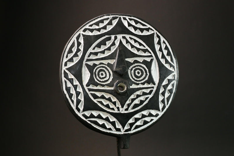 African Bobo Bwa Sun Mask Unique Black and White Tribal Wall Hanging Decor Handcrafted Art Piece for Home Decor Cultural Accent-G3145