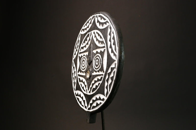 African Bobo Bwa Sun Mask Unique Black and White Tribal Wall Hanging Decor Handcrafted Art Piece for Home Decor Cultural Accent-G3145