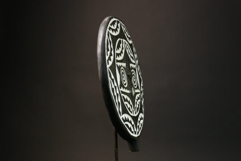 African Bobo Bwa Sun Mask Unique Black and White Tribal Wall Hanging Decor Handcrafted Art Piece for Home Decor Cultural Accent-G3145