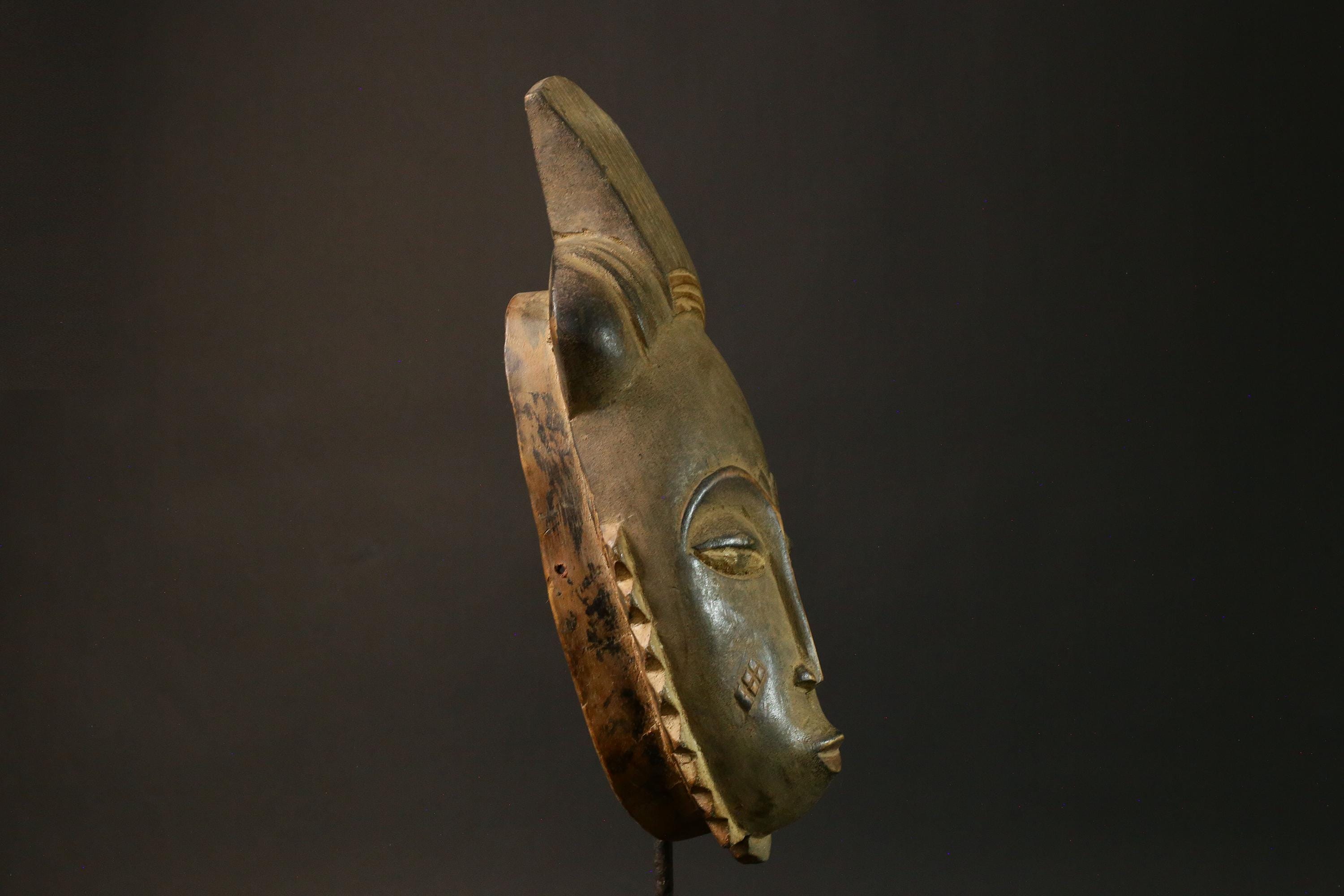Authentic African Goli Baule Mask - Handcrafted Wooden Art Mask for Wall Decor - Unique Ethnic Home Accent Masks for wall- 4561