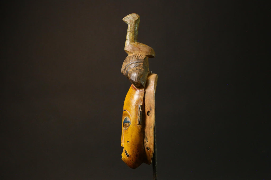 African Hand-Carved Baule Tribal Face Mask Authentic Wooden Baule Mask from Côte d'Ivoire Unique Art Piece for Home Decor - 9194