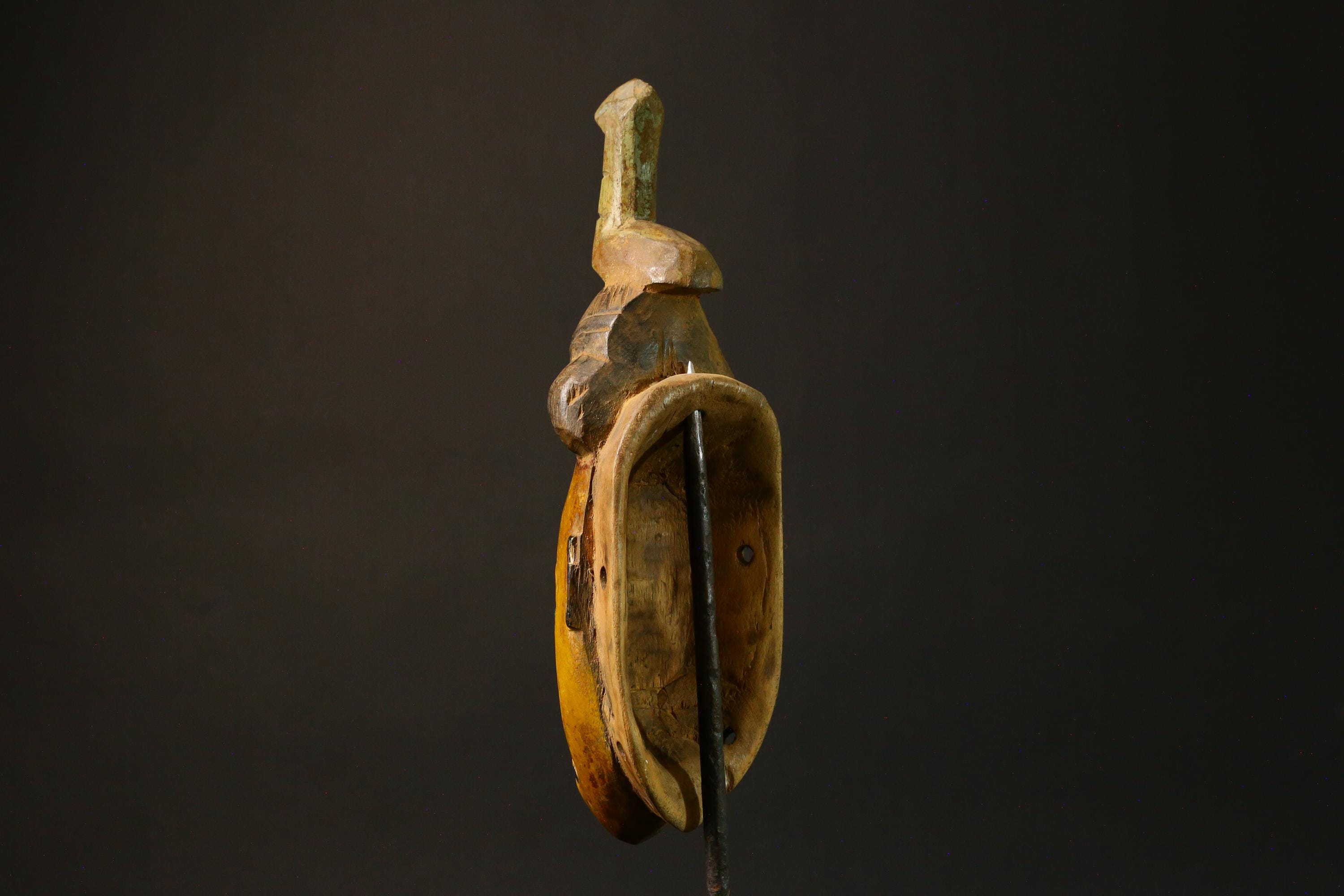 African Hand-Carved Baule Tribal Face Mask Authentic Wooden Baule Mask from Côte d'Ivoire Unique Art Piece for Home Decor - 9194