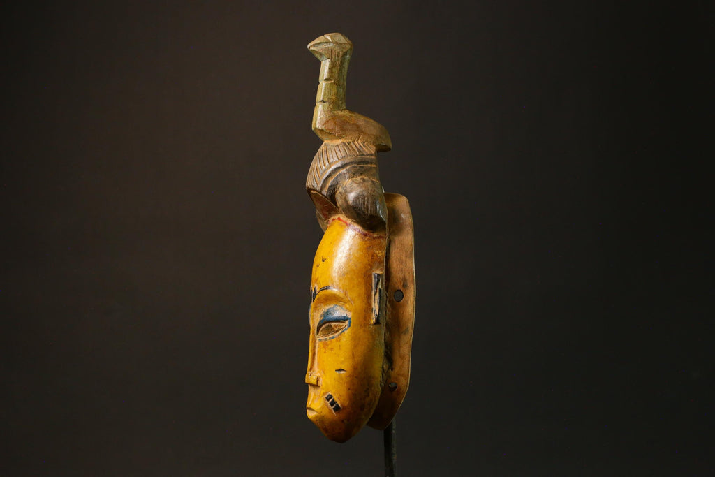 African Hand-Carved Baule Tribal Face Mask Authentic Wooden Baule Mask from Côte d'Ivoire Unique Art Piece for Home Decor - 9194
