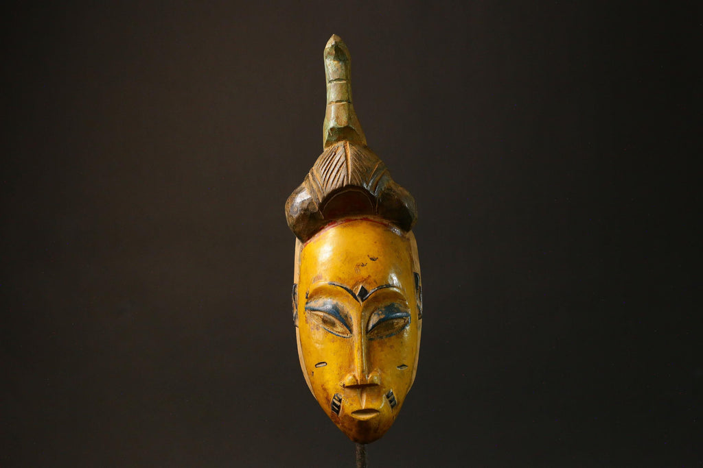 African Hand-Carved Baule Tribal Face Mask Authentic Wooden Baule Mask from Côte d'Ivoire Unique Art Piece for Home Decor - 9194