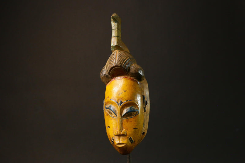 African Hand-Carved Baule Tribal Face Mask Authentic Wooden Baule Mask from Côte d'Ivoire Unique Art Piece for Home Decor - 9194