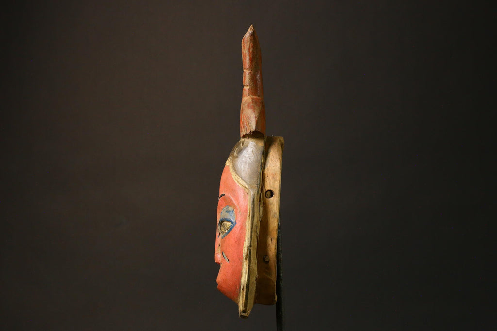 African Authentic Tribal Face Mask Hand-Carved Wooden Baule Style from Akan Peoples Unique Home Decor Piece - 9198