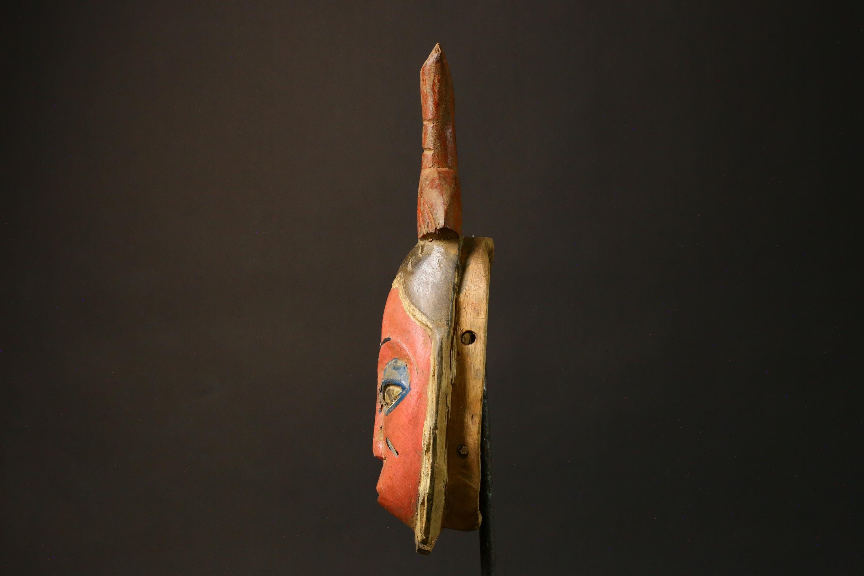 African Authentic Tribal Face Mask Hand-Carved Wooden Baule Style from Akan Peoples Unique Home Decor Piece - 9198