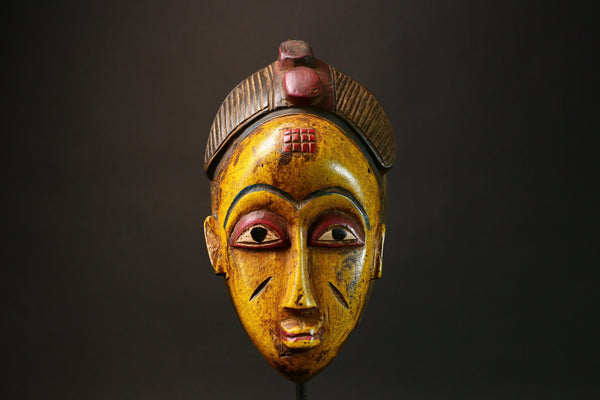 African Vintage African Baule Mask - Hand-Carved Wooden Figure for Unique Wall Decor - Authentic Ethnic Art Piece for Home Decor - G3161