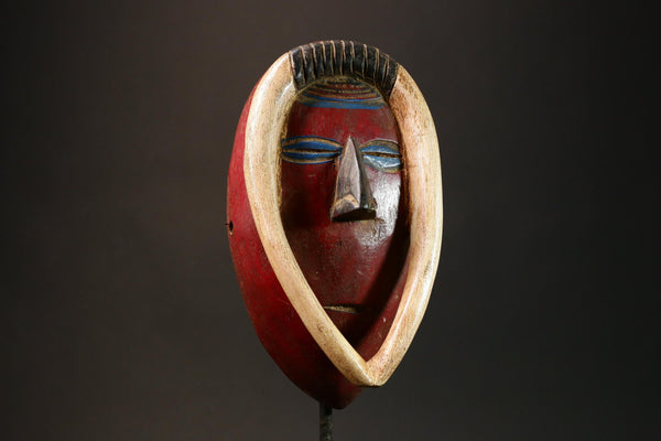 African Authentic Guro Tribe Art Mask - Hand-Carved Wooden Baule Wall Decor Tribal Decor Piece for Home Hand Carved Masks for wall- G3160