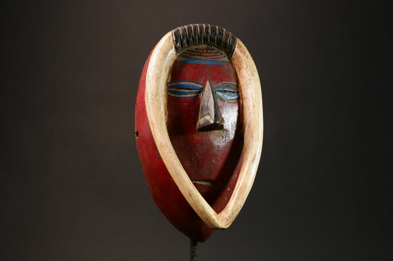 African Authentic Guro Tribe Art Mask - Hand-Carved Wooden Baule Wall Decor Tribal Decor Piece for Home Hand Carved Masks for wall- G3160