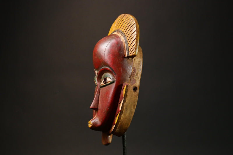 African Antique Red Guro Baule Mask Hand-Carved Wooden African Wall Art & Cultural Decor Unique Ethnic Art Piece for Home Decor - G3157