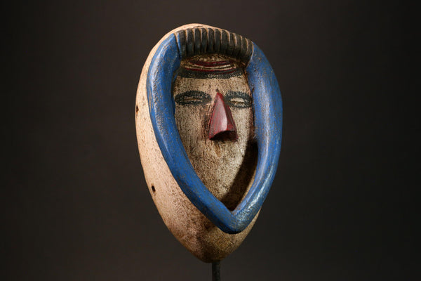 African Baule Mask Authentic Antique Vintage Hand-Carved Face Wall Decor Unique Collectible Art Piece for Home Decor- G3156