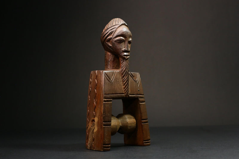 African Authentic Figure Knee Pulley & Konantré Loom - Beautiful Gouro Art from Côte d'Ivoire - Unique Cultural Home Decor- G3148