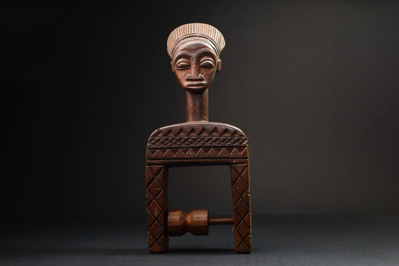 African Authentic Figure Knee Pulley & Konantré Loom - Beautiful Gouro Art from Côte d'Ivoire - Unique Cultural Home Decor- G3147