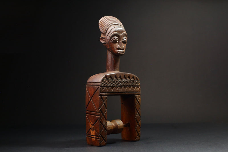 African Authentic Figure Knee Pulley & Konantré Loom - Beautiful Gouro Art from Côte d'Ivoire - Unique Cultural Home Decor- G3147