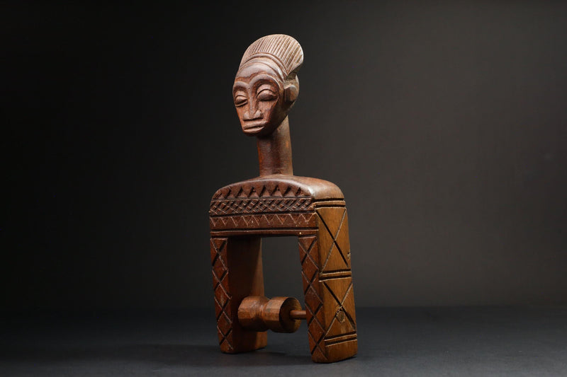 African Authentic Figure Knee Pulley & Konantré Loom - Beautiful Gouro Art from Côte d'Ivoire - Unique Cultural Home Decor- G3147