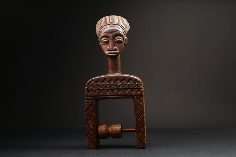 African Authentic Figure Knee Pulley & Konantré Loom - Beautiful Gouro Art from Côte d'Ivoire - Unique Cultural Home Decor- G3147