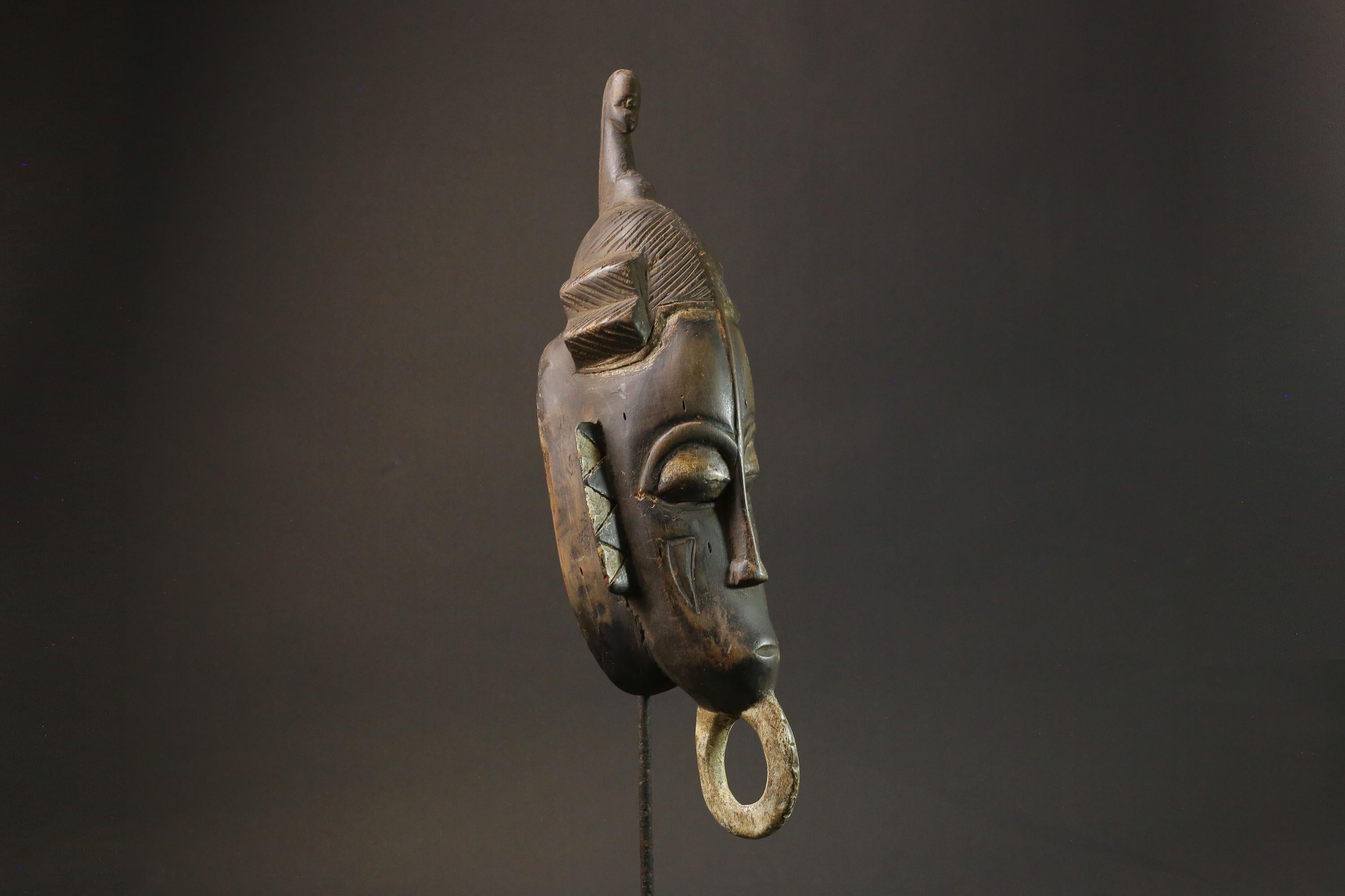 African mask wood African real figure Antique Baule Art masks for wall -7616