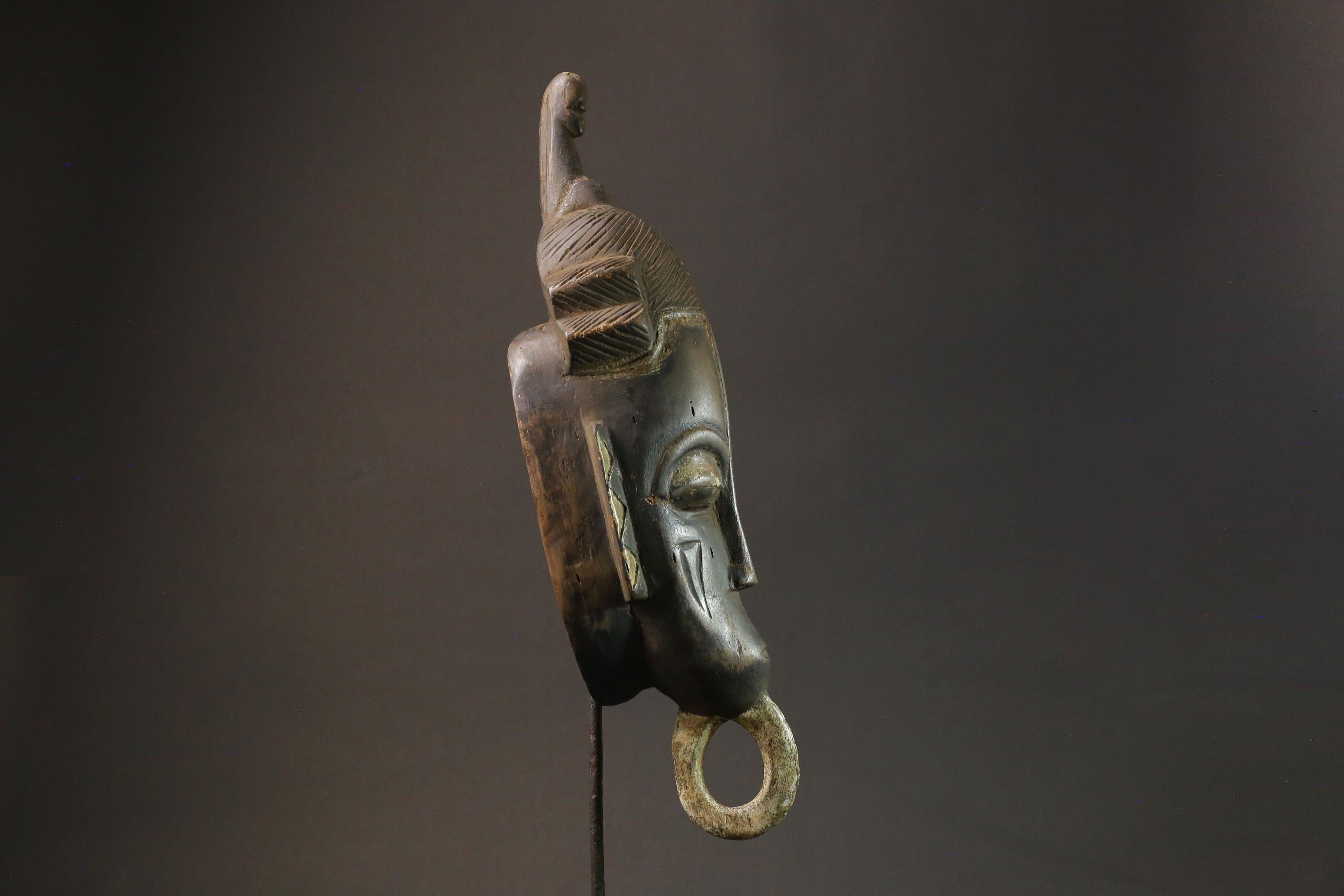 African mask wood African real figure Antique Baule Art masks for wall -7616