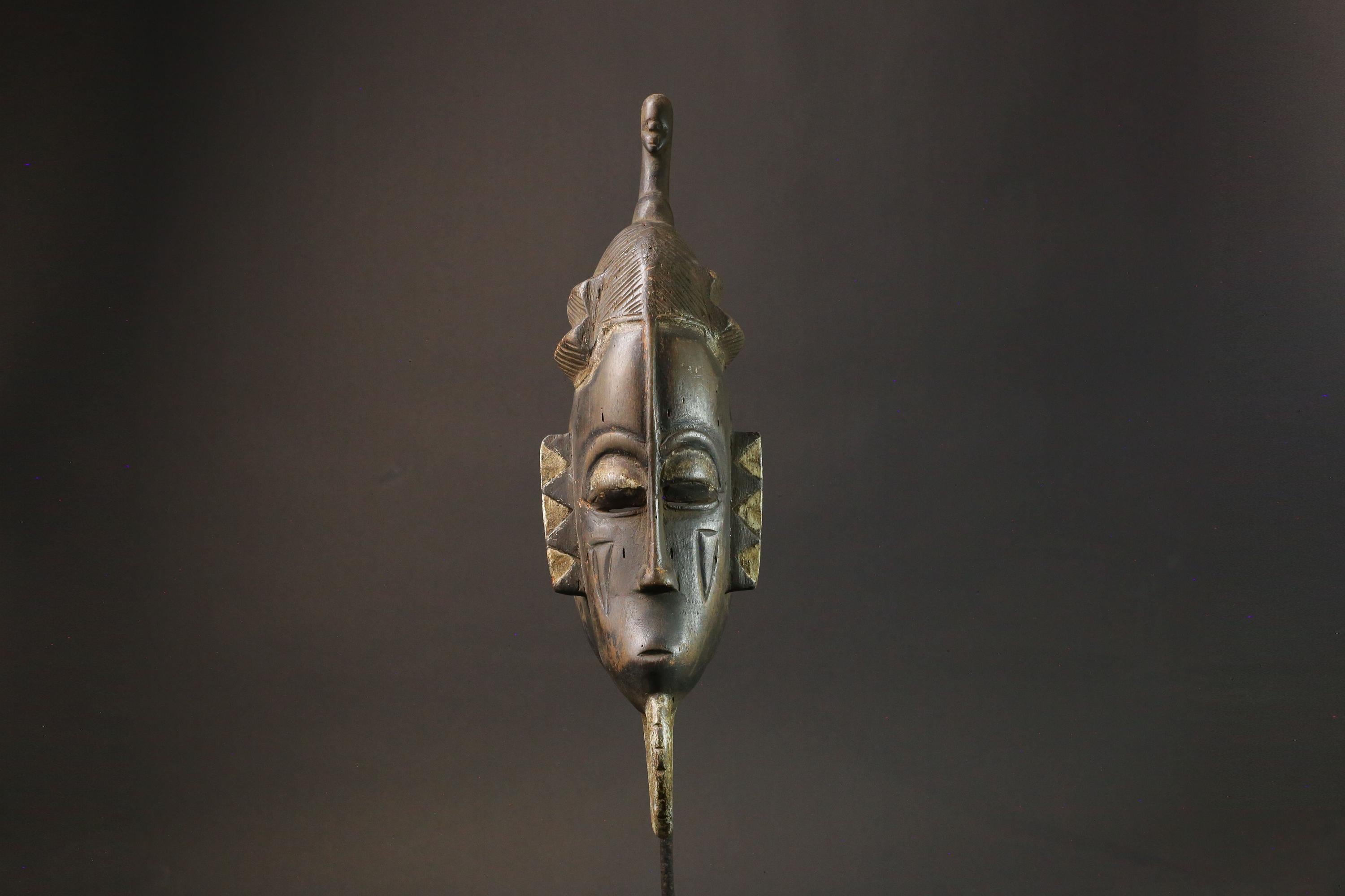 African mask wood African real figure Antique Baule Art masks for wall -7616