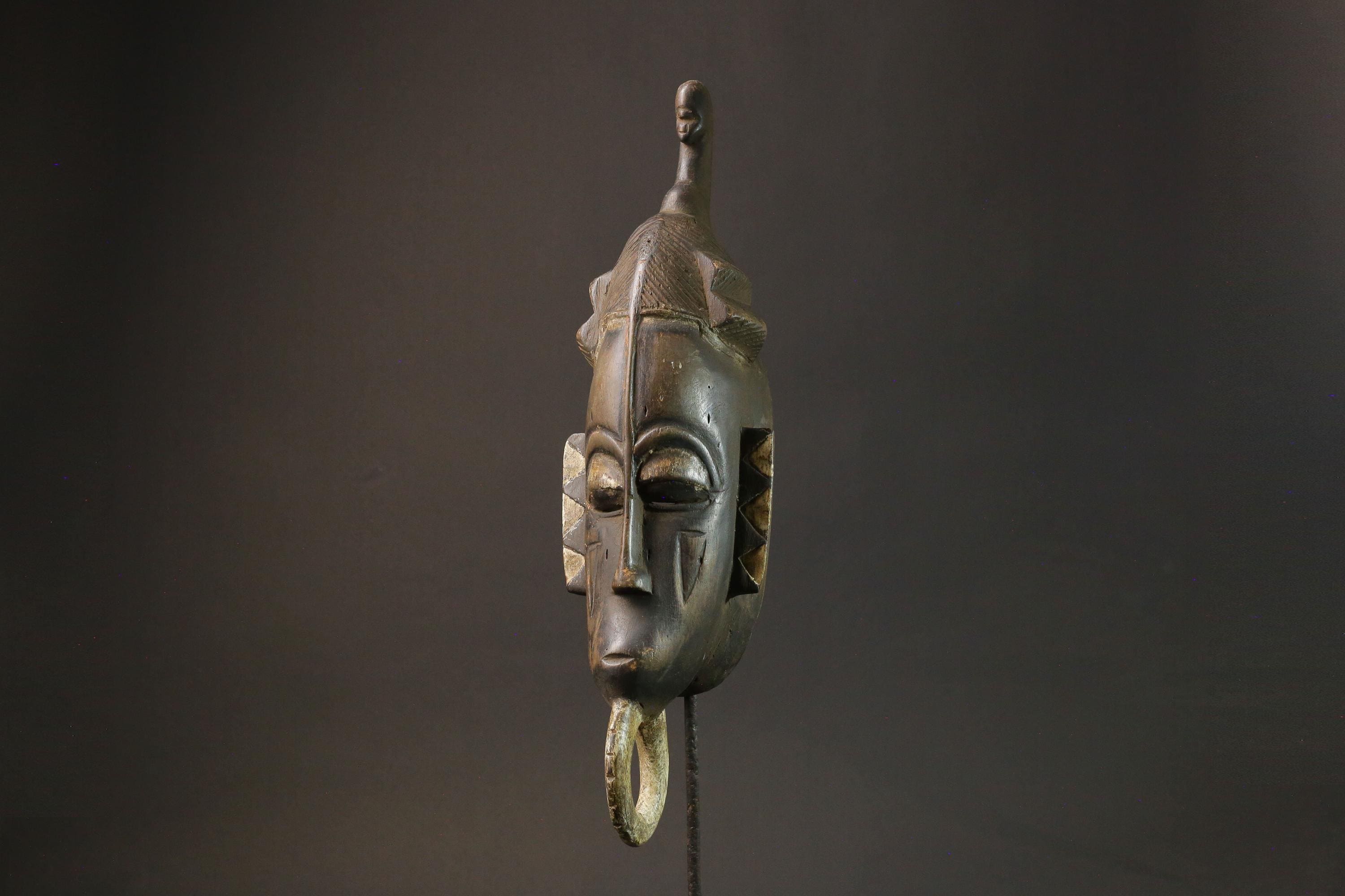 African mask wood African real figure Antique Baule Art masks for wall -7616