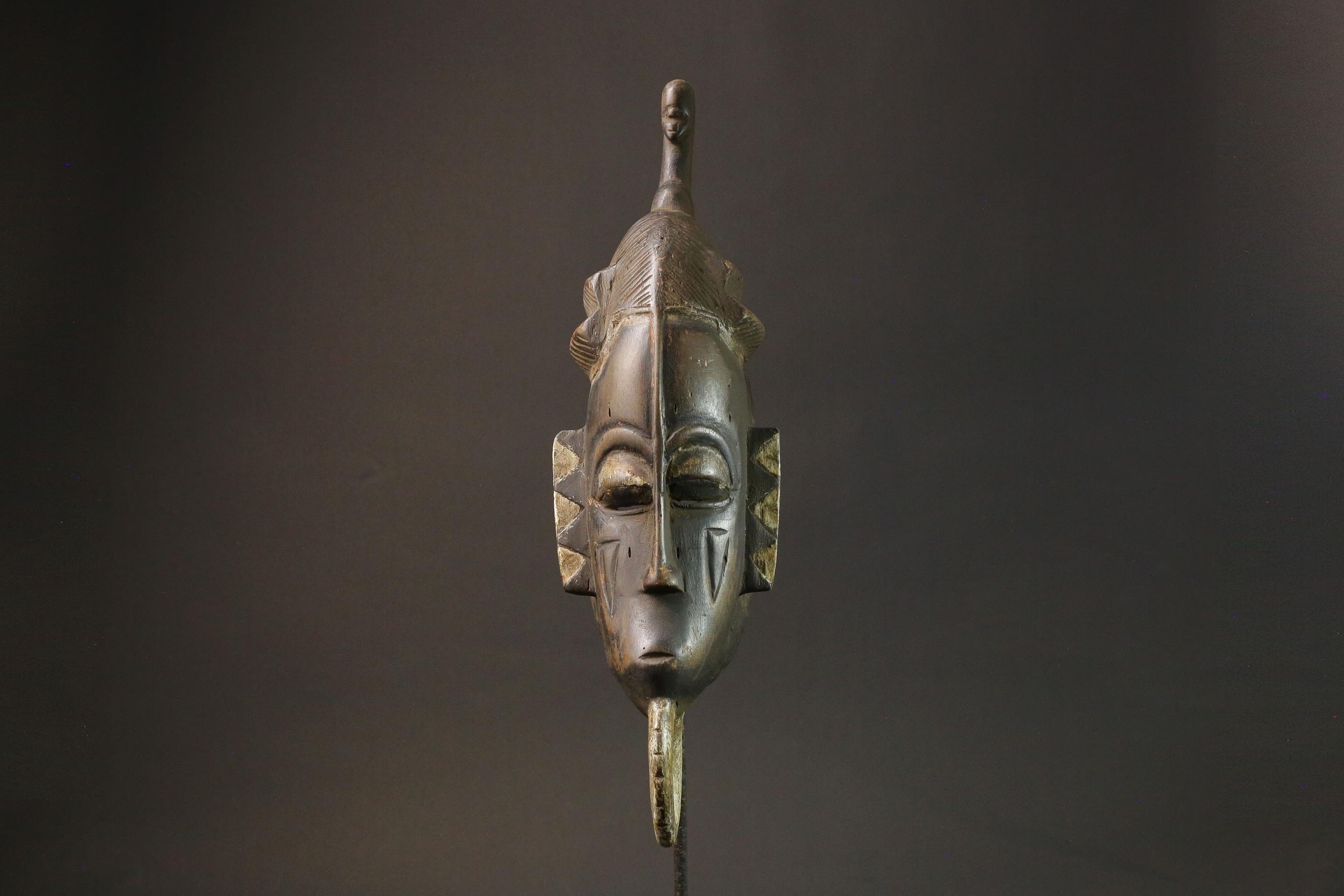 African mask wood African real figure Antique Baule Art masks for wall -7616