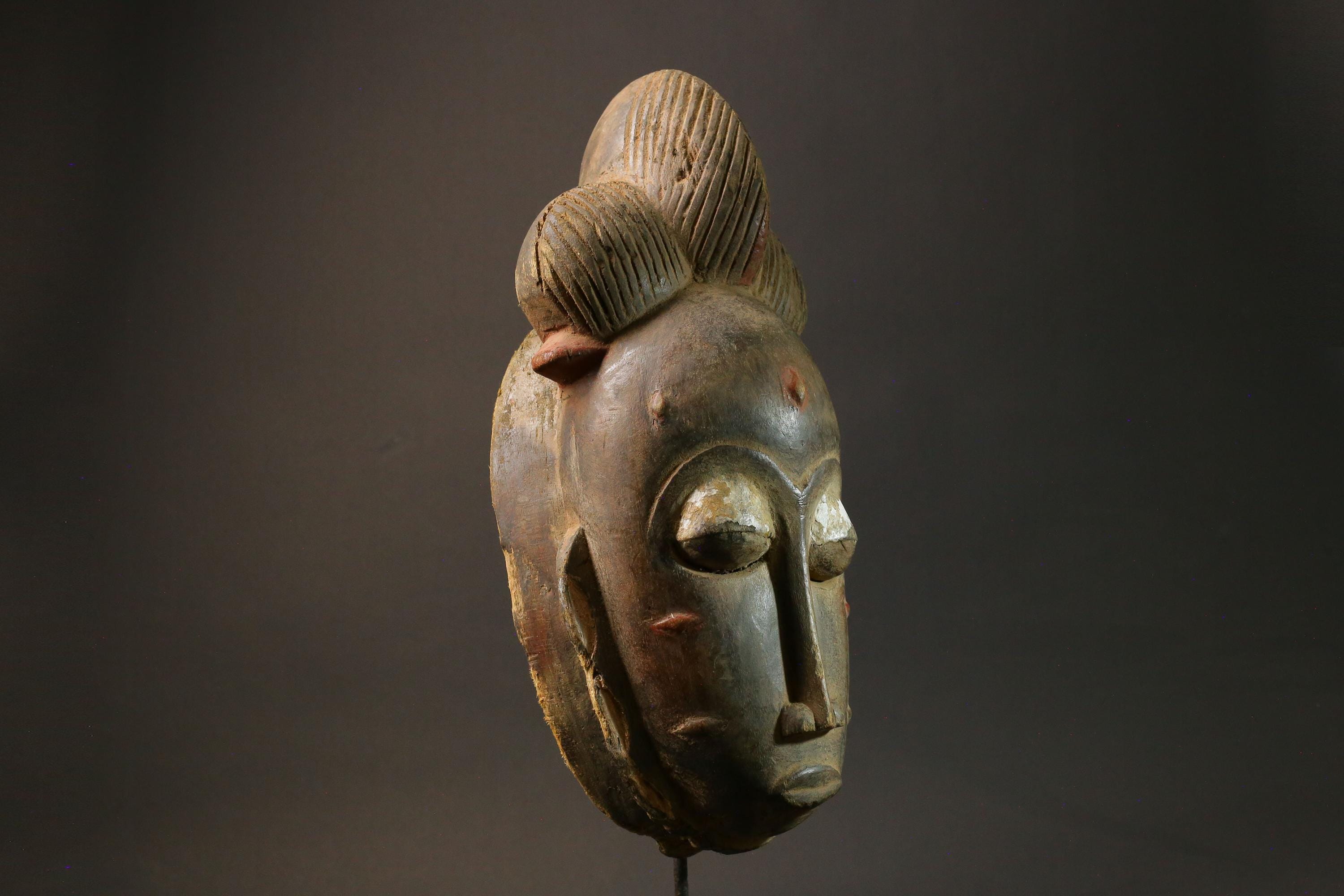 African Tribal Baule Face mask Wood Hand Carved Wall Ndoma Masks for wall-2964
