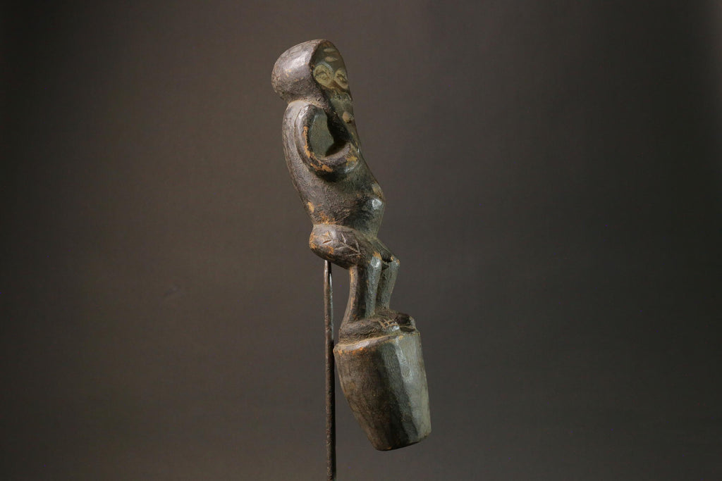 Handcrafted African Tribal Wood Carved Mask with Metal Underlining and Scarifications-7514