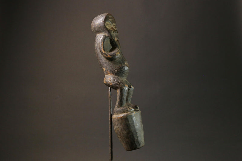 Handcrafted African Tribal Wood Carved Mask with Metal Underlining and Scarifications-7514