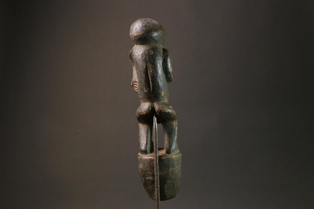 Handcrafted African Tribal Wood Carved Mask with Metal Underlining and Scarifications-7514