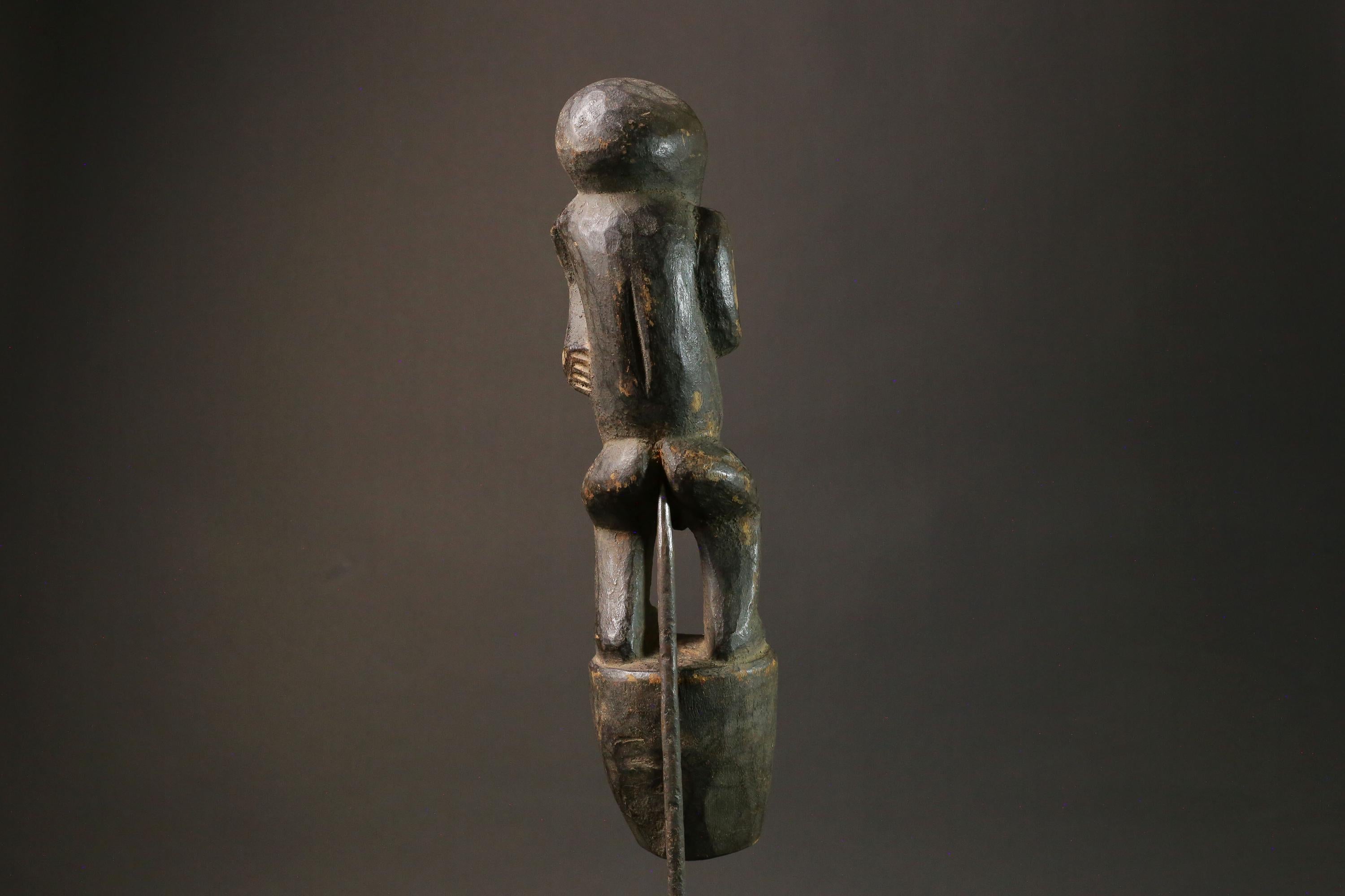 Handcrafted African Tribal Wood Carved Mask with Metal Underlining and Scarifications-7514