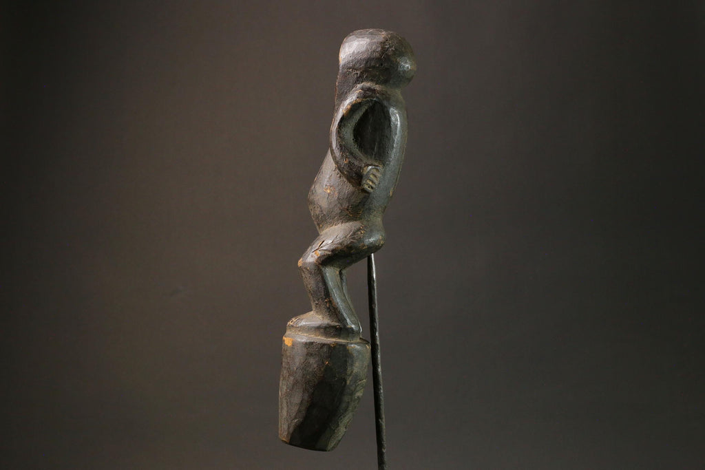 Handcrafted African Tribal Wood Carved Mask with Metal Underlining and Scarifications-7514