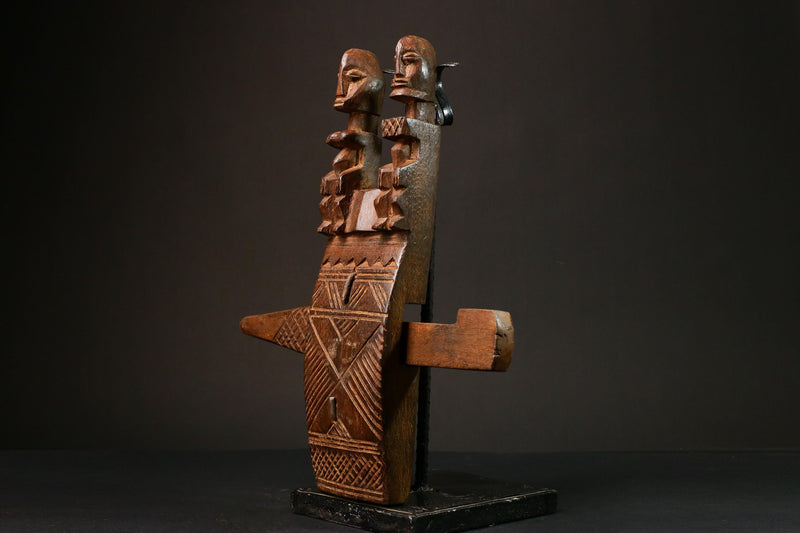 African Authentic Dogon Door Lock with 2 Figures and Crocodile - Unique Decorative Art from Mali - Cultural Home Accent -G3165