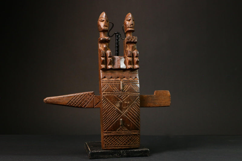 African Authentic Dogon Door Lock with 2 Figures and Crocodile - Unique Decorative Art from Mali - Cultural Home Accent -G3165