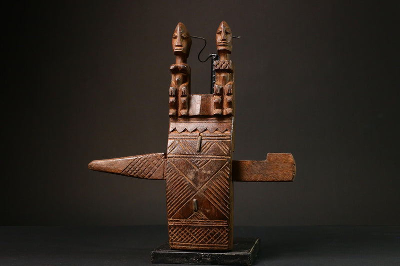 African Authentic Dogon Door Lock with 2 Figures and Crocodile - Unique Decorative Art from Mali - Cultural Home Accent -G3165