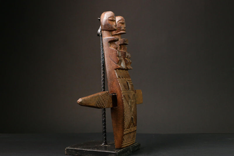 African Authentic Dogon Door Lock with 2 Figures and Crocodile - Unique Decorative Art from Mali - Cultural Home Accent -G3165