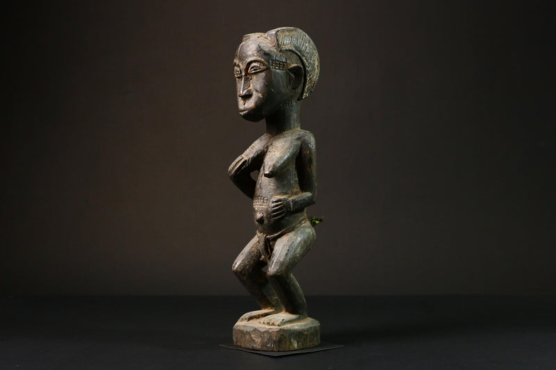 African Authentic Luba Statue - Black Figure of Woman Holding Breasts - Unique Art from Congo - Cultural Home Decor Collectible -G3164