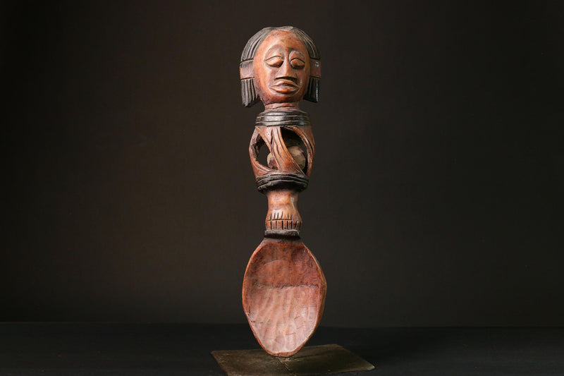 African Rare Fang Ceremonial Spoon - Unique Wooden Art Piece from Gabon - Authentic Ethnic Home Decor Item for Collectors -G3162