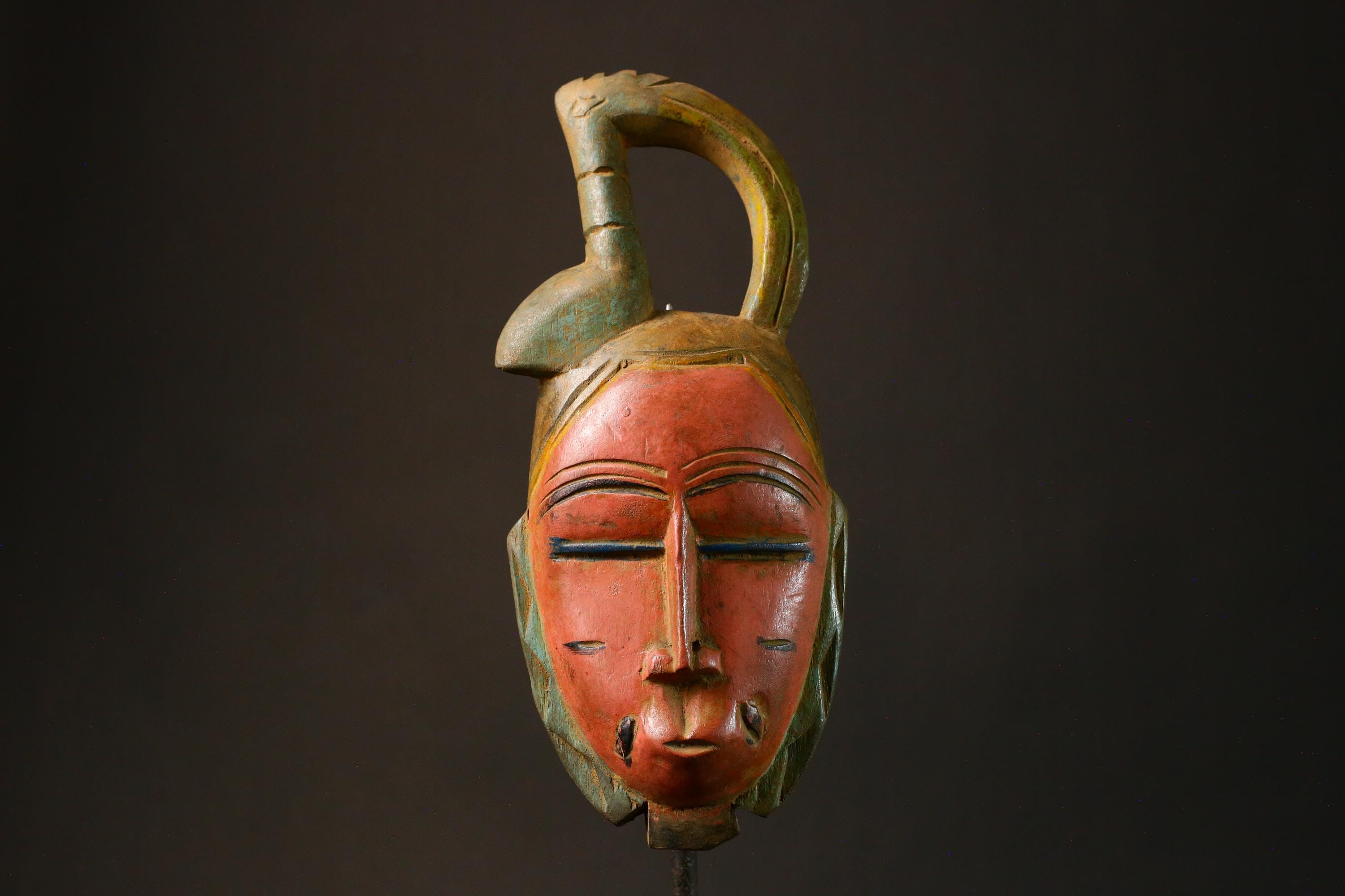 African Unique Hand Carved Guro Baule Face Mask Authentic Wooden Tribal Art Decorative Piece Perfect for Home Decor and Collectors-9207