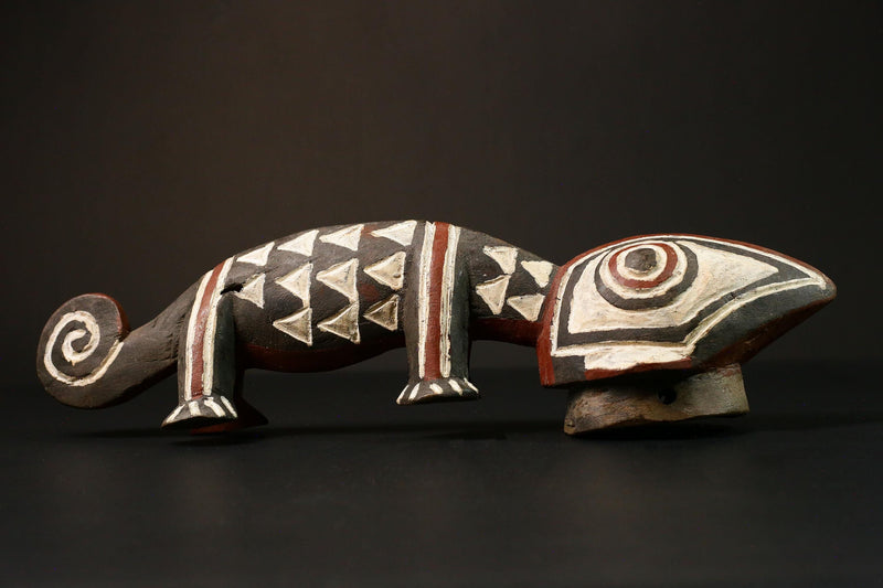 African Authentic Hand Carved Bobo Chameleon Mask Unique Tribal Wooden Wall Art Perfect for Home Decor Collectors and Cultural-G1566