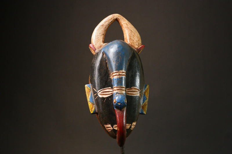 African Authentic Guro Mask Handcrafted from Wood Unique Crest Design in Blue Stunning Art Perfect for Home Decor and Collectors-G3190