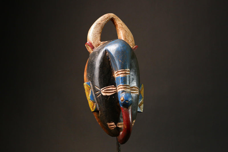 African Authentic Guro Mask Handcrafted from Wood Unique Crest Design in Blue Stunning Art Perfect for Home Decor and Collectors-G3190