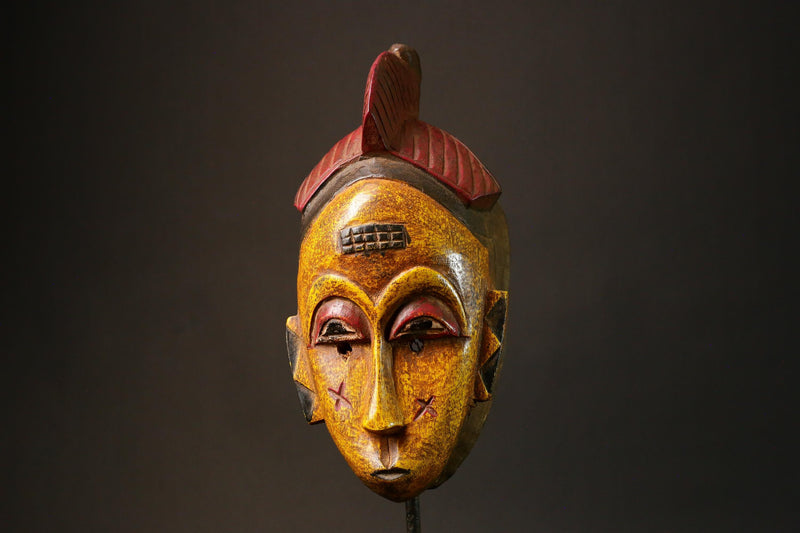 African Stunning Authentic Baule Tribe Wood Crest Mask Unique Art Collectibl Sculpture Perfect for Home Decor and Cultural Enthusiasts-G3189