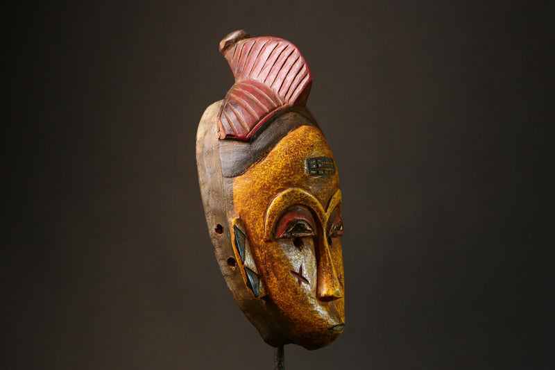 African Stunning Authentic Baule Tribe Wood Crest Mask Unique Art Collectibl Sculpture Perfect for Home Decor and Cultural Enthusiasts-G3189