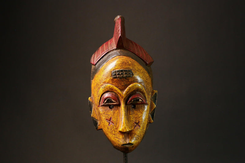 African Stunning Authentic Baule Tribe Wood Crest Mask Unique Art Collectibl Sculpture Perfect for Home Decor and Cultural Enthusiasts-G3189