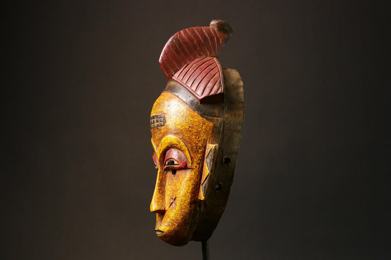 African Stunning Authentic Baule Tribe Wood Crest Mask Unique Art Collectibl Sculpture Perfect for Home Decor and Cultural Enthusiasts-G3189