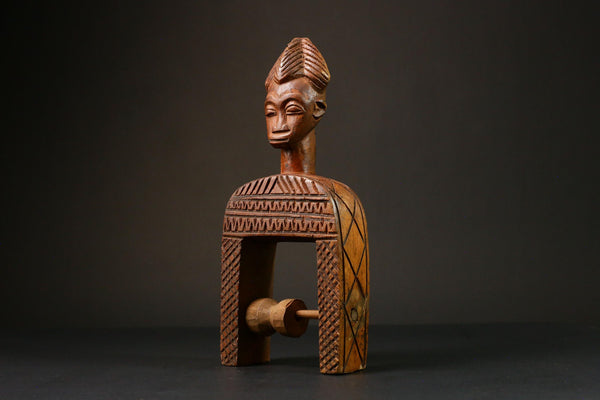 Vintage African Wood Baoulé Janus Heddle Pulley Sculpture from Côte d'Ivoire | Antique Tribal Art Décor | Collectible Figurine Statue-G3182