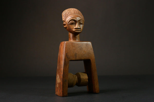 Vintage African Wood Baoulé Janus Heddle Pulley Sculpture from Côte d'Ivoire | Antique Tribal Art Décor | Collectible Figurine Statue-G3181