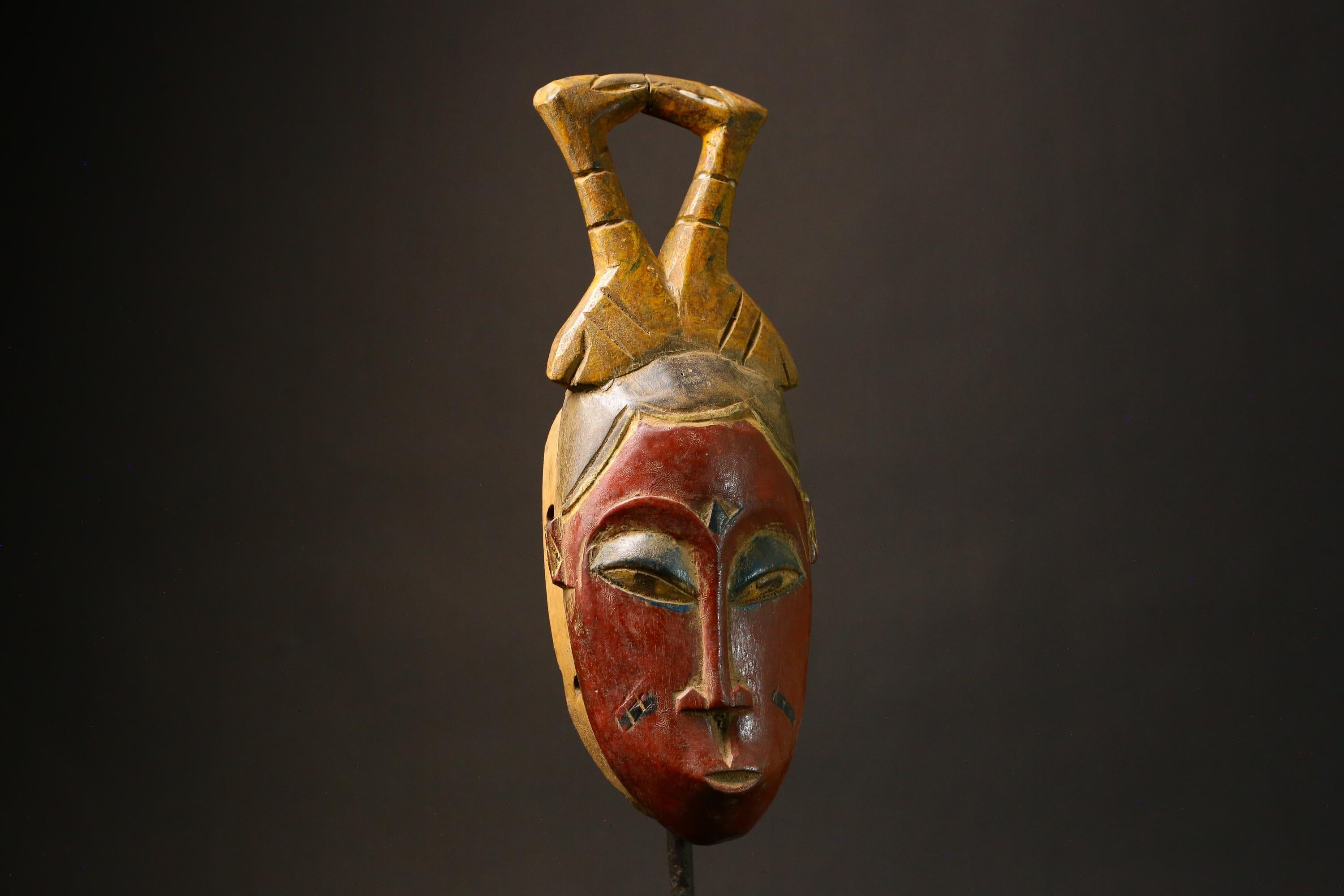African Hand Carved Vintage Guro Baule Face Mask Unique Wooden Tribal Art Decor Home Wall Hanging Collectible for Art Enthusiasts-9226